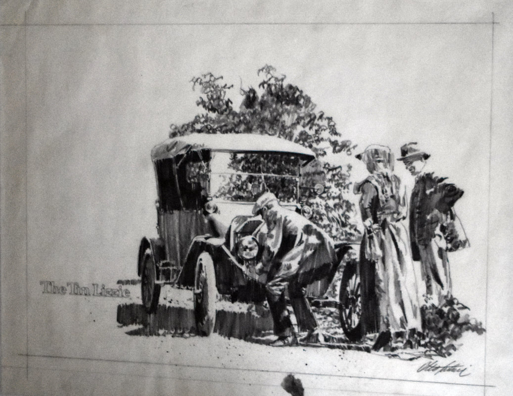 Otto Kuhni Artwork - Hand Drawings - Car with Three People