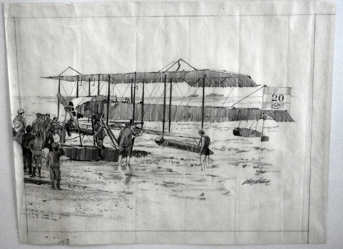 Otto Kuhni Artwork - Hand Drawings - Plane and the Sea