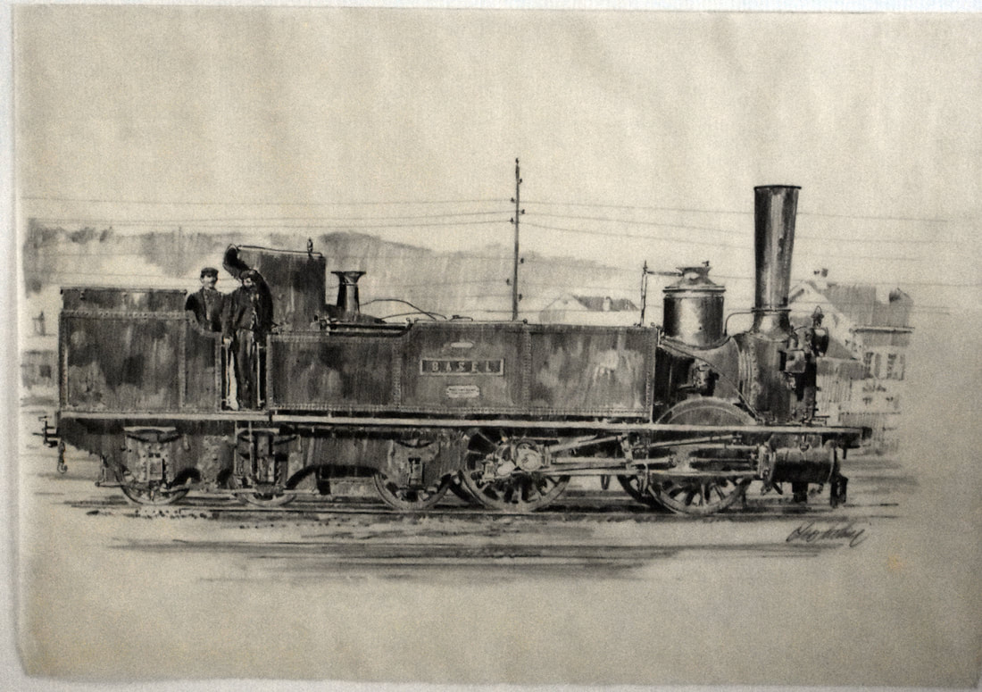 Otto Kuhni Artwork - Hand Drawings - Train Engine