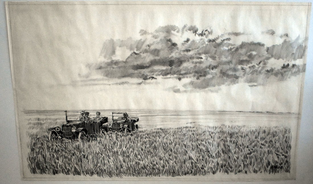 Otto Kuhni Artwork - Hand Drawings - Car in a Field