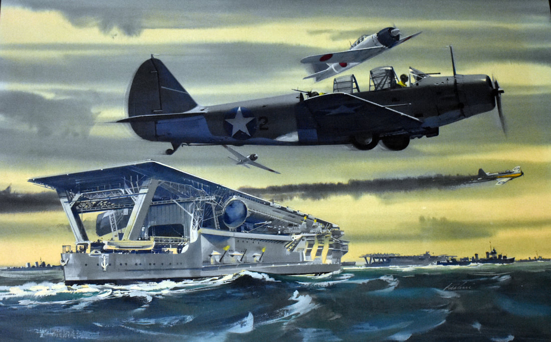 Otto Kuhni Artwork - Painting - Planes and a Battleship