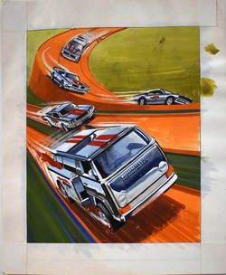 Otto Kuhni Paintings - Tracks with Five Cars (Draft)