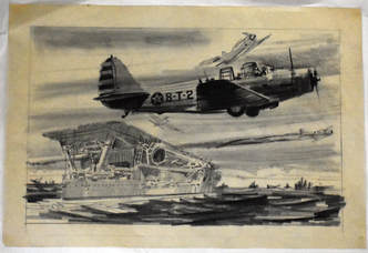 Otto Kuhni Artwork - Hand Drawings - Battleship with Three Planes