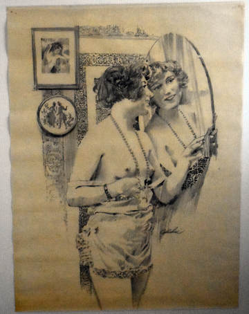 Otto Kuhni Artwork - Hand Drawings - Lady in Mirror
